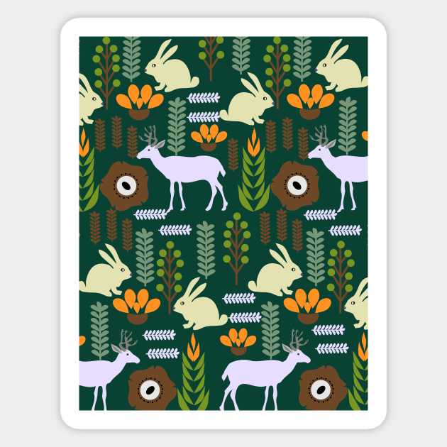 A garden with bunnies and deer Sticker by cocodes